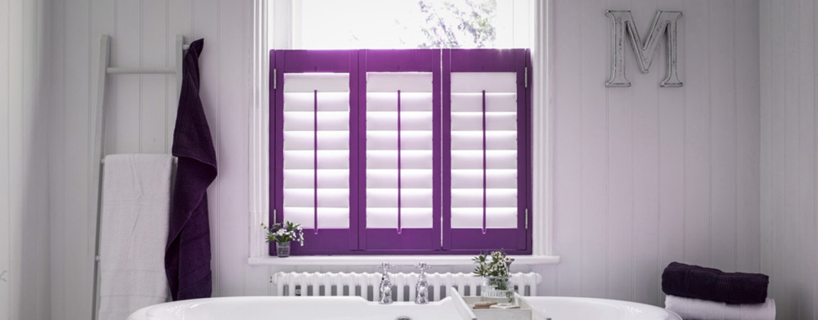 Winter bathroom shutters staying bright in purple